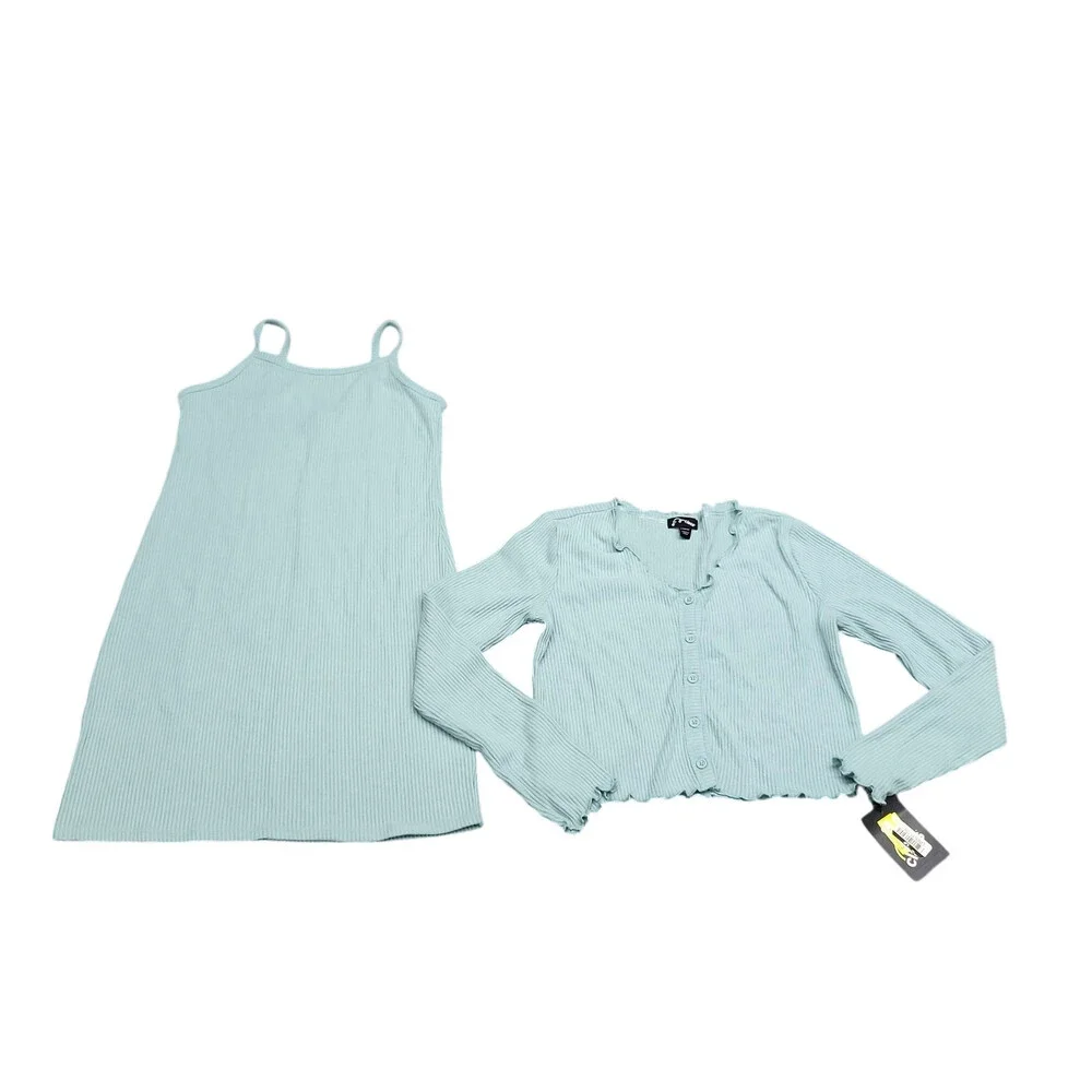Girls Knit Cardigan with Dress Set - art class Jade Green Size Large 10/12